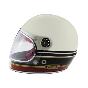 Viper F656 Full Face Motorcycle Motorbike Helmet ECE 22.06 Approved Vintage Motorbike Helmets for Adult Men and Women Touring Urban Bike Safety Wear Full Face Helmet (Stripes Cream/Burgundy,M) (riderwear, neuf)
