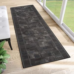 TAPISO Antid&eacute;rapant Tapis Couloir Long Tapis au M&egrave;tre Tapis de Passage Poils Ras Tapis Entr&eacute;e Cuisine &Eacute;vier Chambre Escaliers Moderne Gris Anthracite Abstrait Bord&eacute; 80 x 170 cm (TAPISO-FR, neuf)