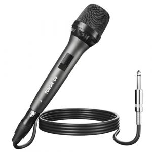 TONOR Micro Dynamique Vocal pour Le Chant, Microphone de karaoké Filaire Portable, Micro de Studio cardioïde avec XLR de 16,4 Pieds à 1/4" Câble, adapté aux Haut-parleurs/ampli/activités de Plein air (TonorDirect FR, neuf)