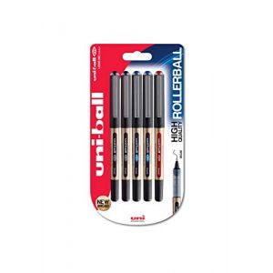 uni-ball Eye Broad UB-150-10 Lot de 5 stylos à bille à encre assortie 2 x noir, 2 x bleu et 1 x rouge (Ponera, neuf)