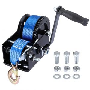 Pindex Treuil Manuel avec Sangle 10 m, Treuil Manuel 1000 kg avec Sangle, Treuil de Bateau avec Dispositif anti-retour, pour Atelier, Garage, Remorque, Dinghi, Bois (EU-Pindex, neuf)