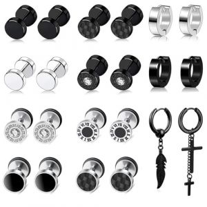 22 Pièces Boucle d'Oreille Homme, Acier Inoxydable Boucles d'Oreilles, Noir Argent Clous d'Oreilles, Boucle d'Oreille Créole, Boucles d'Oreilles Faux Plug pour Homme Femme (MULIU official, neuf)
