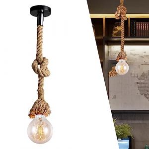 Lustre Suspension en corde, 1m Industrielle Corde Luminaire, Lustre Vintage Corde De Chanvre, E27 Style R&eacute;tro Lampe Suspension Corde Lumi&egrave;re Suspendue Plafonnier, pour Manger Restaurant Salon (xindaxin, neuf)