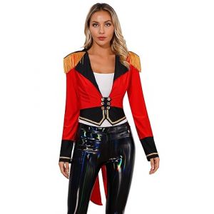 dPois D&eacute;guisement Monsieur Loyal Femme M&eacute;di&eacute;val Veste Cirque Blazer Queue de Pie Costume Ringmaster Carnaval Cosplay No&euml;l Halloween Rouge M (dPois eu, neuf)