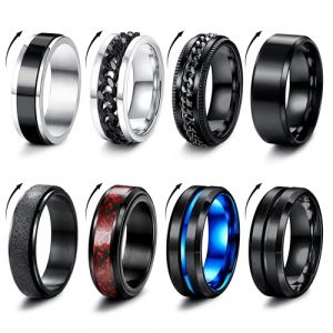 Milacolato 8 PCS Bague Homme Acier Inoxydable Noir Tournante Cha&icirc;ne Rock Bague Vintage Gothique Anneaux en Fiber de Carbone Bagues Dragon Celtique Bleu Mariage Promise Bande Anneau Taille 52-70 (qingtxc, neuf)