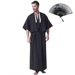 KRUIHAN Kimono Japonais Homme,Yukata Homme,Déguisement Japonais Homme,Kimono Samourai Homme,Costume de Cosplay,Tenue d Intérieur Homme,Haori Veste,Haut und Hakama Jupe Ensemble,Schwarz (zhruiqun, neuf)