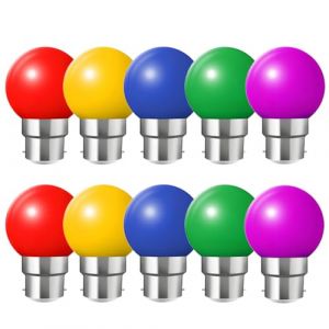 HUAMu Ampoules LED Couleur B22 Ba&iuml;onnette 2W, &Eacute;quivalent 20W, G45 Ampoule Guirlande Exterieure,Multi Colore, Rouge Jaune Bleu Vert Violet,Pour Cha&icirc;ne,No&euml;l,Veilleuses De F&ecirc;te, Lot de 10 (HUAMu, neuf)