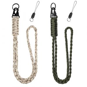 Vicloon Cordon Tour de Cou en Paracorde, 2pcs Porte Badge Lanière avec Lanière Tressée, Lanyard Strap Neck Cordon Porte-badge pour Clés Téléphone Portable Appareils Photo -Armée Vert + Marron (BEST-SELLER5, neuf)