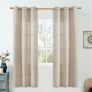 QUEMAS Rideaux en lin pour salon de 183 cm de long, rideaux semi-transparents en toile de jute filtrant la lumi&egrave;re, rideaux boh&egrave;me pour maison de ferme/chambre &agrave; coucher, 106,7 cm de large, naturel (MiaoMA, neuf)