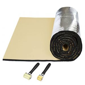 sourcing map Tapis d'isolant Phonique 10mm Voiture Porte Isolation Thermique Capot Moteur Coffre 200x50cm avec Outil Rouleau (Weisser Berg, neuf)