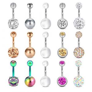 Mayhoop 15Pièces Piercing Nombril 14G Acier Chirurgical Anneaux de Nombril 10mm Boule Perle Bijoux de Piercing Corps (Mayhoop, neuf)