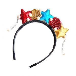 NIYANGLE Bandeau &agrave; Th&egrave;me Oc&eacute;anique pour Gar&ccedil;on et Filles Taille Unique Rouge &Eacute;toile de Mer et Coquillage Accessoire Cheveux F&ecirc;te D&eacute;guisement Carnaval Plage (Telinei, neuf)