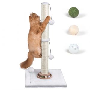 Fantasreen Kit de Griffoir pour Chat de 78 cm, Jouets pour Chatons D'int&eacute;rieur, Griffoir Interactif avec Balles &agrave; l'herbe &agrave; Chat, Corde &agrave; Gratter en Sisal pour Grands Chats, Blanc (Fantasreen EUR, neuf)