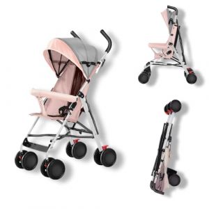 Poussette Canne 0-4 ans,Landau Poussette pour enfant,Pliable/Auvent Réglable/Roues Verrouillables/Coussin de Siège Confortable/Absorbant les Chocs et résistant à l'usure,L67cm x L45cm x H100cm (Rose) (zvzhano, neuf)