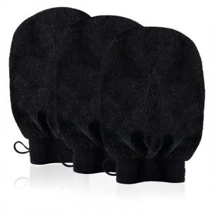 URAQT Gant Exfoliant Kessa, 3 Pcs Gant De Crin, Gant Kessa Pour Hammam, Gants de Gommage pour Hommes et Femmes, Gommage naturel Et Efficace, Élimine Les Peaux Mortes Efficacement,Noir (withchance, neuf)