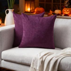 Encasa XO Housse de Coussin en Chenille Lot de 2 | Violet - (24"x24") (60x60 cm) | Housses de Coussin Carr&eacute;es D&eacute;coratives pour Canap&eacute;, D&eacute;coration Maison, Sofa (Encasa Home, neuf)