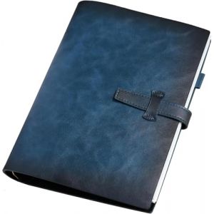 Carnet de notes rechargeable en cuir - Format A5 - Organiseur vintage avec classeur &agrave; 6 anneaux - 120 pages - Papier lign&eacute; et poche - Pour &eacute;crivain, entreprise, travail, &eacute;tude - Bleu (Adeerus, neuf)