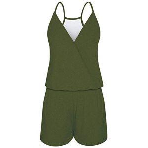 Loveternal Combinaison Femme Salopette Femme Été Court Barboteuse Vert One Piece Combishort Sans Manches Élégant Sexy Bretelles Dos Nu Poches V Cou Plage, M (Chuangjinghai, neuf)