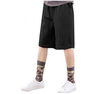 KODMNSW Short pour garçon - Short cargo - Séchage rapide - Short cargo - Short de loisirs - Bermuda court - Taille élastique - Short de sport - Short de travail baggy avec poche - 5-16 ans, A03 noir (HE&FYBA, neuf)