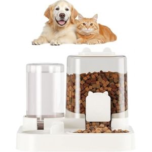 Distributeur Croquettes Chat Automatique,Distributeur de Croquettes pour Chat，Distributeur Croquettes Chien,Distributeur Eau Chien, 1.8L pour Int&eacute;rieuravec Bol &Agrave; croquettes Amovible (Lemonart, neuf)