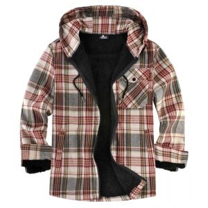JACKETOWN Veste de B&ucirc;cheron Homme Veste Chemise Doubl&eacute;e pour Capuche &agrave; Carreaux Flanelle Fermeture &eacute;clair Sherpa de Trekking D'hiver Chemise Flanelle V&ecirc;tements(Rouge Vin Riz XL) (CongHuiQiang, neuf)