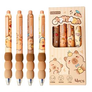Gonii Lot de 4 stylos Capybara r&eacute;tractables, Stylo de presse Capybara, Tive de stylo 0,5 mm, stylos d'&eacute;criture pour bureau, &eacute;cole, cadeaux de f&ecirc;te &agrave; th&egrave;me Capybara (Marron) (LiluoDirect, neuf)
