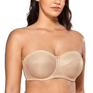 DELIMIRA Femme Soutien Gorge sans Bretelles Grande Taille avec Armature Bandeau Non Rembourré Antiglisse Beige 120G (Jimu Fashion, neuf)