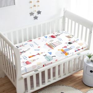 Odot Drap Housse pour Lit de Bébé, Dessin animé voiture Impression Draps Housses Enfants Respirant Douce Extensible Protège Matelas pour Lit Bébé, Berceau, Lit Parapluie (65x95 cm,Bateau) (Odot, neuf)