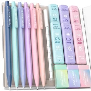 Four Candies Porte-mines 0.5, avec mines HB & 2B 0.5mm, gomme Pastel et recharges gomme, paquet de 16 avec étui, fournitures scolaires esthétiques pour écrire, dessiner et faire des croquis (Four Candies, neuf)