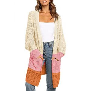 Uusollecy Gilet Long Femme Hiver Chaud Décontracté Long Gilet Grosse Maille Femme avec Poche Gaufré Gilet Femme Long,Rose,M (hopin, neuf)