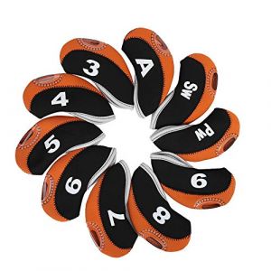 Dioche 10 pcs Tête de Club de Golf, Couvre de tête de Putter de Club de Golf, Capuchon de Golf Housse de Tête de Golf Couvre-Fer Golf avec des Numéros(Orange) (Vertigo eu, neuf)