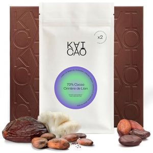 Kaicao Chocolat Noir 70% avec Crini&egrave;re de Lion - Sucr&eacute; aux Dattes &ndash; Chocolat sans Sucre Raffin&eacute;, sans Lactose, sans Gluten, Vegan &ndash; Cacao d'Origine Unique Semuliki Forest, Ouganda - 2 x 70 g (Kaicao fabrica de chocolate, neuf)