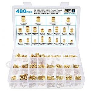 Gueenky 480 Pièces Insert Laiton Moletés, M2 M2,5 M3 M4 M5 M6 Insert Impression 3D, 20 Tailles Écrous Moletés Filetées Insert Laiton Injection Moulage Insert (FishTower, neuf)