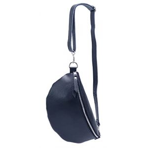 SH Leder &reg; Sac banane en cuir v&eacute;ritable pour femme, homme, unisexe - Grande sacoche de taille pour festival, voyage - Sac &agrave; bandouli&egrave;re Crossbody - 30 x 18 cm - Lala G399, bleu marine, L (SH Leder, neuf)