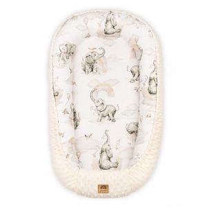 PIMKO Minky Nid pour bébé 2 côtés - Nid douillet pour bébé - Nid douillet pour bébé - Nid pour bébé - Beige éléphant avec rabat (imerco, neuf)