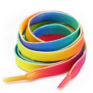 Pimp My Shoes Lacets plats color&eacute;s pour tennis, chaussures de skateboard, bottes, Converse, Nike, Puma 120 cm x 10 mm - multicolore - Rainbow, (Reis of London, neuf)