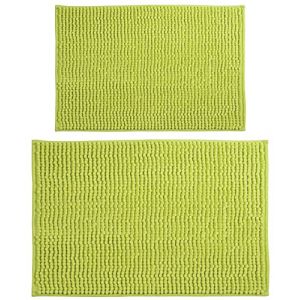 MSV Lot de 2 tapis de bain chenille &agrave; poils longs - 40 x 60 cm + 60 x 90 cm - Vert (bad_ambiente24, neuf)