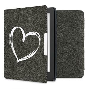 kwmobile &Eacute;tui liseuse Compatible avec Kobo Aura H2O Edition 2 - Housse &agrave; Rabat Magn&eacute;tique en Feutre pour eBook - c&oelig;ur Peint Blanc-Gris fonc&eacute; (SX-Commerce, neuf)