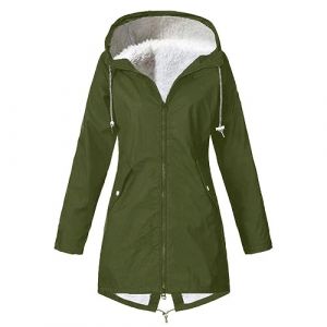 loobun Veste coupe-vent en polaire imperméable pour femme - Chaude, légère et respirante - Manteau d'extérieur avec capuche - Trench coat (grandes tailles disponibles), A37 - Vert kaki, XL (xuxuxixiEU, neuf)