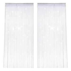 PetGlimmer 2 Pi&egrave;ces Rideaux Fils, 100 X 200 cm Clignotant Rideau Perle, Blanc String Porte Rideau, S&eacute;paration D'espace, Anti Mouche pour Porte Exterieure pour Mariage, Caf&eacute;, D&eacute;coration de Fen&ecirc;tre (YYBYEU, neuf)