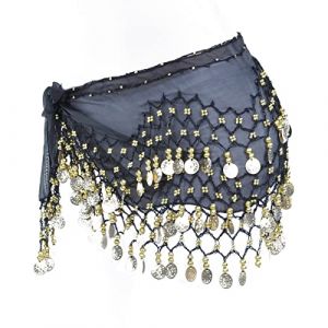 Ceinture Danse Orientale Femme, Écharpes de Hanche de Danse du Ventre Fille Foulard Belly Dance Foulard à Sequins Doré Écharpe Déguisement Mousseline de Soie, pour Scène, Anniversaire, Fête, 1 Pièce (CUTTY, neuf)