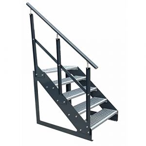Caillebotis acier Escalier à limon 5 Marches Autoportant Entièrement galvanisé et Anthracite Côtés revêtus de poudre avec garde-corps à gauche - Dimensions (L x l x H) 101cm x 60cm x 95cm (DF-Shopping GmbH, neuf)
