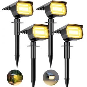 btfarm Lot de 4 Spot Solaire Exterieur, 72 LED Lampe Solaire Etanche IP65, Lumiere Solaire avec 3 Modes d'&Eacute;clairage, R&eacute;glable 120&deg; Projecteur Solaire Ext&eacute;rieur pour Jardin All&eacute;e Chemin Blanc Chaud (btfarm-EU, neuf)