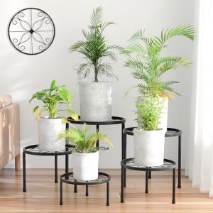 Jeackcelle Lot de 5 supports de plantes en métal robustes pour plusieurs plantes, étagère de pot de fleurs en fer antirouille pour la maison, l'intérieur et l'extérieur (noir) (JackCell, neuf)