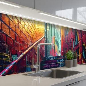 KitchenYeah© Credence Cuisine Adhesive 80x300 cm Protege Mur Revetement Mural Adhesif Parement Interieur À Coller Plaque Plastique Rigide Architecture - Néon - Escaliers - Graffiti (KitchenYeah, neuf)
