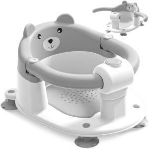 Siège de Bain pour Bébé à Partir de 6 Mois, Siège de Bain Antidérapant pour Bébé avec 4 Ventouses et Coussin, Chaise de Bain Portable et Sûre pour la Douche ou le Bain, Gris (Itslifeuk, neuf)
