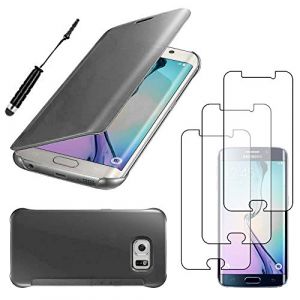 ebestStar - Coque Compatible avec Samsung S6 Edge Galaxy SM-G925F G925 Etui Housse View Clear Cover Miroir + Mini Stylet + 3 Films d'écran, Gris [Appareil: 142.1 x 70.1 x 7mm, 5.1''] (ebestPro-fr, neuf)