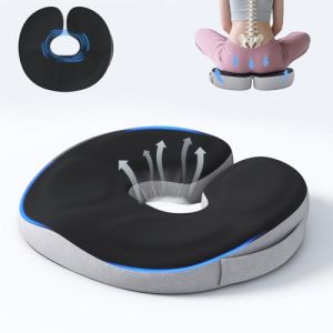 Auoketuo Coussin orthop&eacute;dique Donut en Mousse &agrave; m&eacute;moire &ndash; Soulagement du Coccyx, h&eacute;morro&iuml;des, sciatique, Grossesse, Post-Partum & r&eacute;cup&eacute;ration (Noir) (GAJIGAJI, neuf)