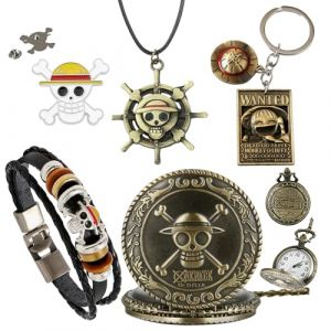 P zee PUNZEE ET VOUS NOUS DIREZ MERCI Accessoires One Piece Manga - Montre à Gousset, Bracelet, Porte-Clés, Collier, Badge Pin - Accessoire Luffy, Chapeau de Paille - Cadeau (Punzee France, neuf)