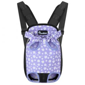 Pawaboo Sac de Transport de Voyage Sac &agrave; Dos de Transporteur Ventral Poitrine pour Petit Chien Chiot Chat pour Traveling Hiking Camping etc. Grande Taille, Noir & Violet Marguerite (Joiel EU, neuf)